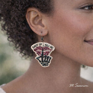 Skeleton Hand Earrings with Pink Leopard Lips NEW